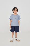 Sky Pinstripe Linen Boys Round Neck Shirt - Sale