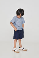 Sky Pinstripe Linen Boys Round Neck Shirt