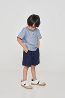 Sky Pinstripe Linen Boys Round Neck Shirt - Sale