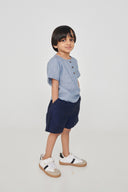 Sky Pinstripe Linen Boys Round Neck Shirt - Sale