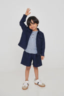 Sky Pinstripe Linen Boys Round Neck Shirt - Sale