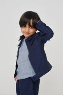 Sky Pinstripe Linen Boys Round Neck Shirt - Sale