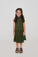 Safari Girls Band Collar Top And Gathered Skirt Set