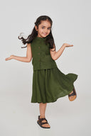 Safari Girls Band Collar Top And Gathered Skirt Set