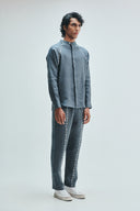Slate Linen Embroidered Men's Raglan Shirt Set