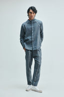 Slate Linen Embroidered Men's Raglan Shirt Set