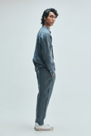 Slate Linen Embroidered Men's Raglan Shirt Set