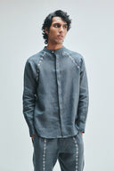 Slate Linen Embroidered Men's Raglan Shirt Set