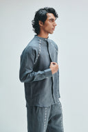Slate Linen Embroidered Men's Tapered Lounge Pants