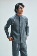 Slate Linen Embroidered Men's Raglan Shirt Set