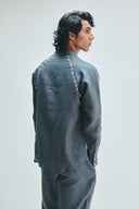 Slate Linen Embroidered Men's Raglan Shirt Set