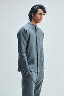Slate Linen Embroidered Men's Raglan Shirt Set