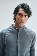 Slate Linen Embroidered Men's Raglan Shirt Set