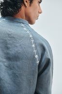 Slate Linen Embroidered Men's Raglan Shirt Set