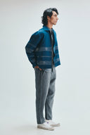 Indigo Linen Kantha Flap Collar Jacket