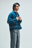 Indigo Linen Kantha Flap Collar Jacket
