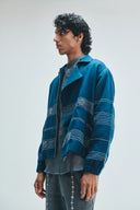 Indigo Linen Kantha Flap Collar Jacket