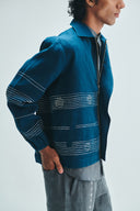 Indigo Linen Kantha Flap Collar Jacket