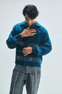 Indigo Linen Kantha Flap Collar Jacket