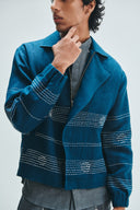 Indigo Linen Kantha Flap Collar Jacket