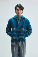 Indigo Linen Kantha Flap Collar Jacket