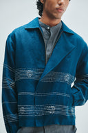 Indigo Linen Kantha Flap Collar Jacket