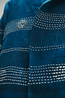 Indigo Linen Kantha Flap Collar Jacket