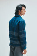 Indigo Linen Kantha Flap Collar Jacket