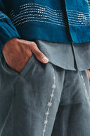 Indigo Linen Kantha Flap Collar Jacket