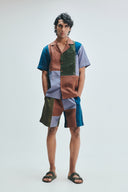 Patchwork Linen Men's Camp Collar Shirt