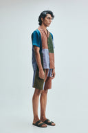Patchwork Linen Men's Camp Collar Shirt