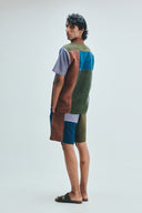 Patchwork Linen Men's Camp Collar Shirt