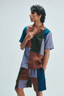 Patchwork Linen Men's Camp Collar Shirt