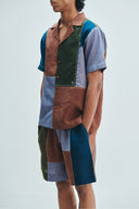Patchwork Linen Men's Camp Collar Shirt
