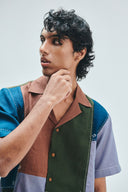 Patchwork Linen Men's Camp Collar Shirt