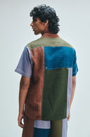 Patchwork Linen Men's Camp Collar Shirt