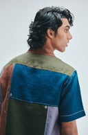 Patchwork Linen Men's Camp Collar Shirt