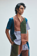 Patchwork Linen Men's Camp Collar Shirt