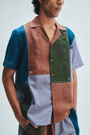 Patchwork Linen Men's Camp Collar Shirt