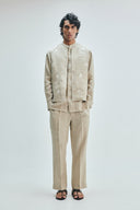 Undyed Linen Embroidered Men's Collarless Nehru Jacket