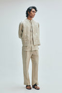 Undyed Linen Embroidered Men's Collarless Nehru Jacket