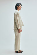 Undyed Linen Embroidered Men's Collarless Nehru Jacket