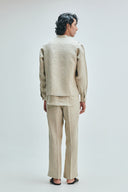 Undyed Linen Embroidered Men's Collarless Nehru Jacket