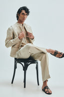 Undyed Linen Embroidered Men's Collarless Nehru Jacket