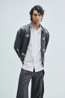 Pebble Co-Linen Embroidered Men’s Stand Collar Jacket