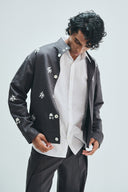 Pebble Co-Linen Embroidered Men’s Stand Collar Jacket