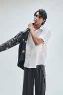 Pebble Co-Linen Embroidered Men’s Stand Collar Jacket