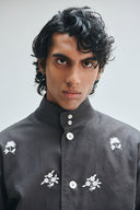 Pebble Co-Linen Embroidered Men’s Stand Collar Jacket