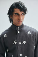Pebble Co-Linen Embroidered Men’s Stand Collar Jacket