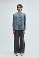 Slate Linen Men's Side Placket Shirt